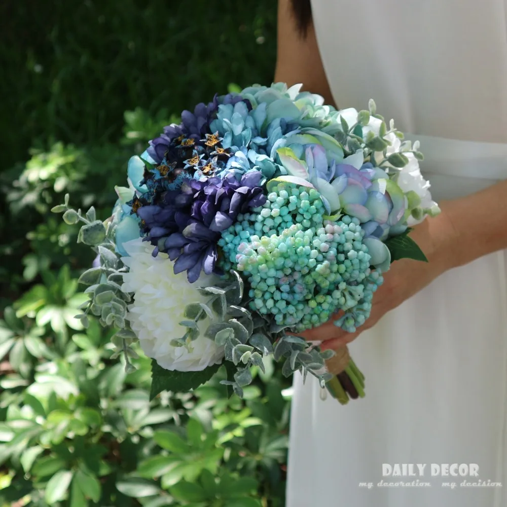 

2018 New ! 24cm Vintage artificial Rose Wedding Bride's Bouquet Bride holding flowers wedding bouquet blue color bridal bouquets