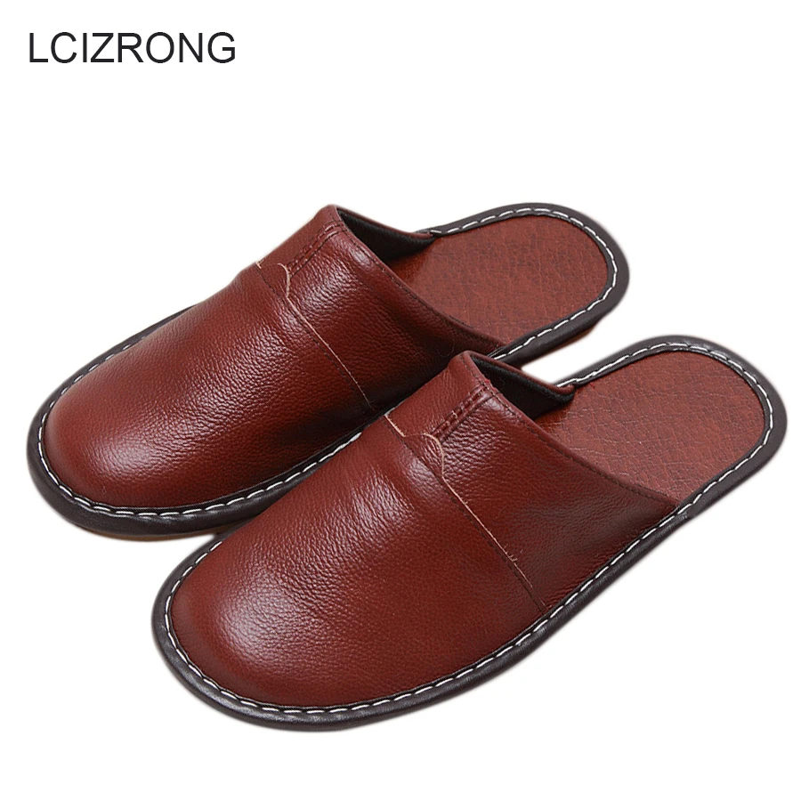 LCIZRONG 7 Colors Genuine Leather Male Slippers 35-44 Size High Quality Home Family Male Slippers Non-slip Unisex Shoes Spring