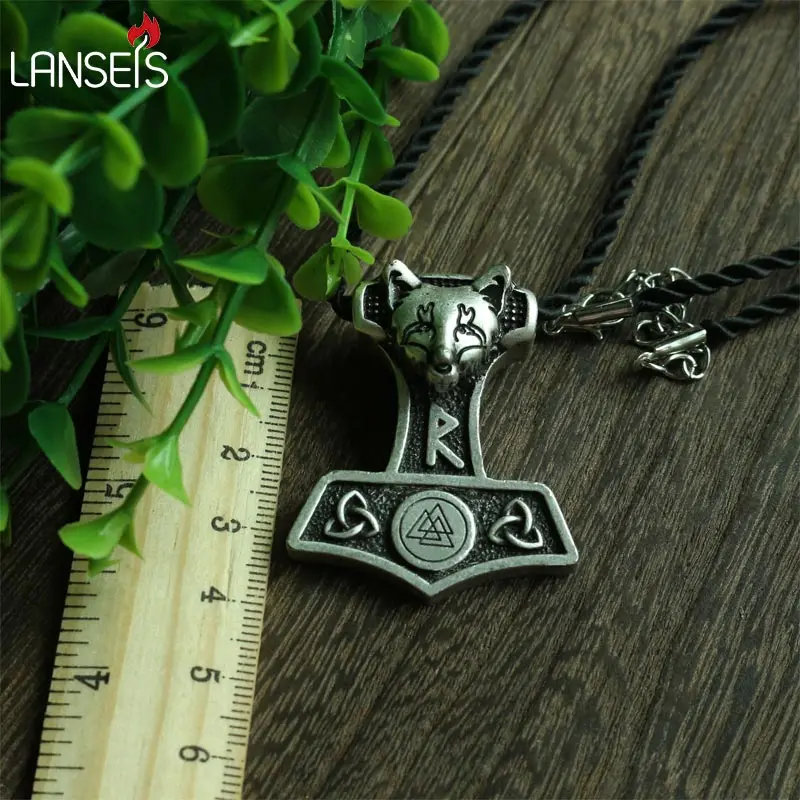 

1pcs wholesale norse fox Thor Hammer pendant viking Norway valknut symbol necklace Triquetra men pendant Amulets jewelry