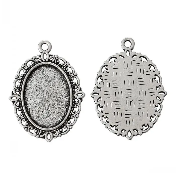 DoreenBeads Charm Pendants Oval silver color Cabochon Setting(Fit 18mm x 13mm)Nickel Free 29mm x 22mm(1 1/8