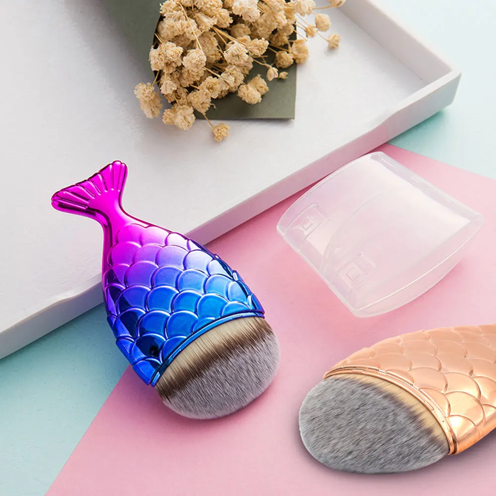 Dighealth Mermaid Makeup Brushes Rose Gold Fish Scales Powder Foundation Make Up Brush Plastic Handle Fishtail Cosmetic Brush