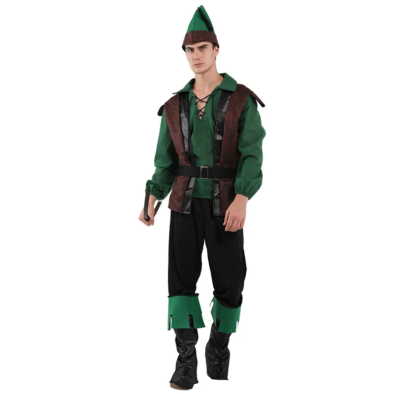 HUIHONSHE Hot Adult Men Halloween Cosplay Costume Hunter Performance Clothing Forest Prince Clothing Party