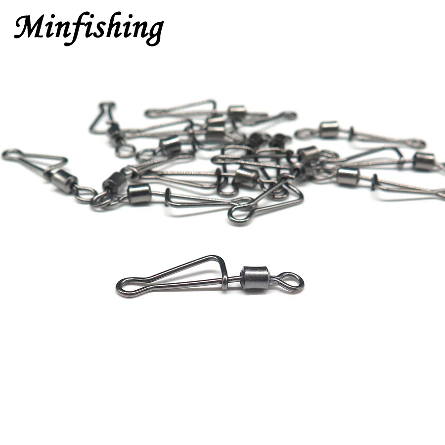 Minfishing 50 pcs Rolling Swivel with Italian Snap Fishing Hook Connector Fishing Swivel Accessorries