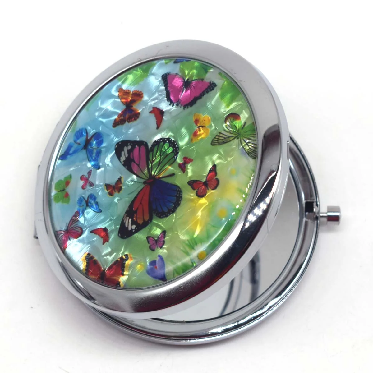 Mini Makeup Compact Pocket Mirror Flower Butterfly Bamboo Metal Portable Two-side Folding Makeup Mirror Vintage Cosmetic Mirrors