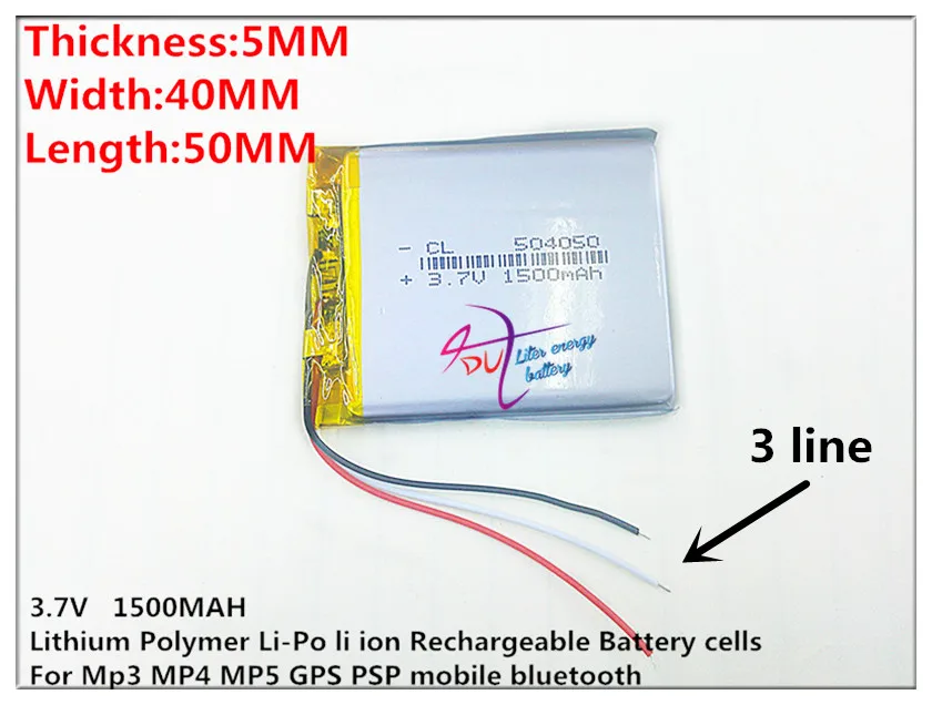 3-liniowy 504050   3.7V 1500MAH (polimerowy akumulator litowo-jonowy / litowo-jonowy) do inteligentnego zegarka, GPS, mp3, mp4, telefonu