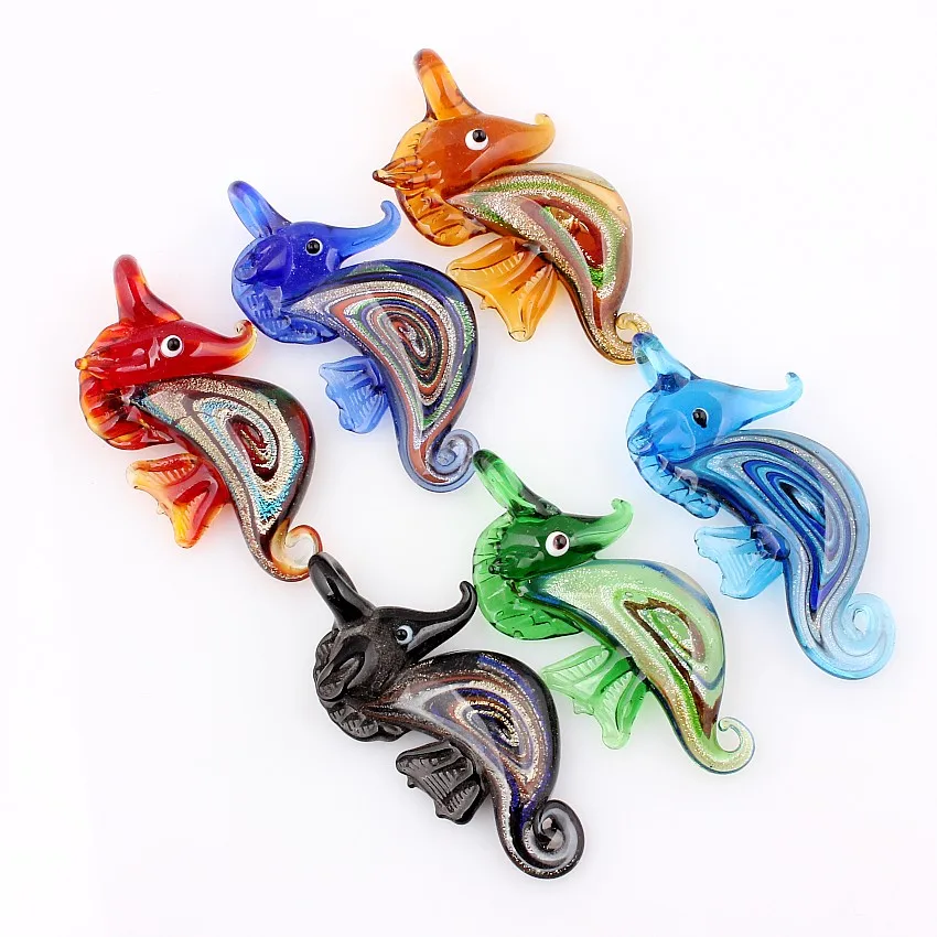 QianBei Wholesale 6pcs Handmade Multicolor Murano Lampwork Glass Seahorse Pendant Fit Necklace Hot Sale Pendants Gift