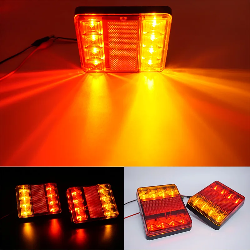 2Pcs 12V Waterproof 8 LED Car Tail Light Rear Lamps Pair Boat Rear Parts for Trailer Caravans UTE Campers Truck Car Lighting