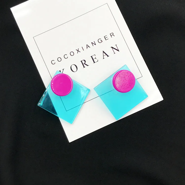 New Exaggerated Geometric Acrylic Stud Earrings Women Korean Style Bohemian Round Shape Big StatementEarrings Party Accessories