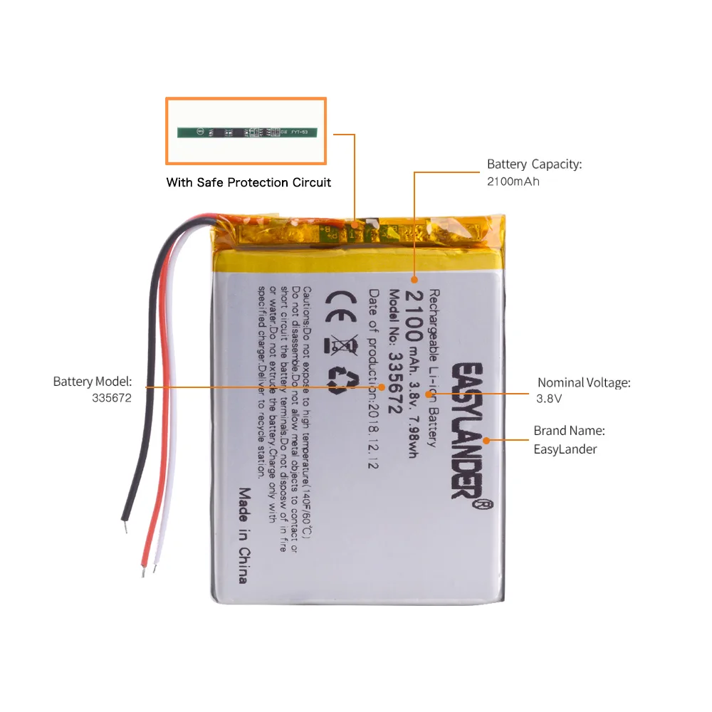 3 linii 3.8v akumulator litowo-jonowy 335672 2100mah do klona w chinach fałszywe s7-edge G930 telefon z systemem android DVR E-Book 355572