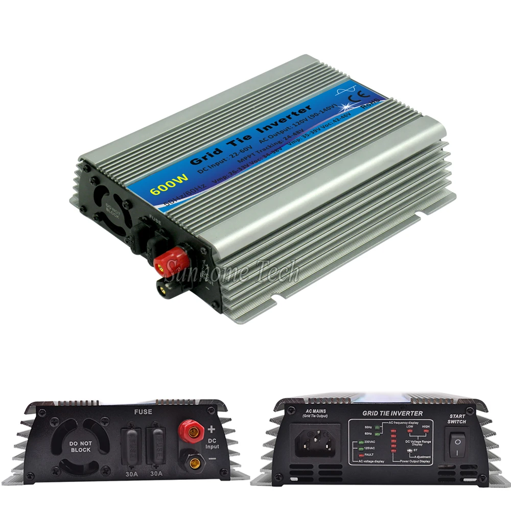 

mppt 600W solar power grid tie micro inverters pure sine wave 22-60V DC to 120V or 230V AC inverters 600W on grid tie inverters