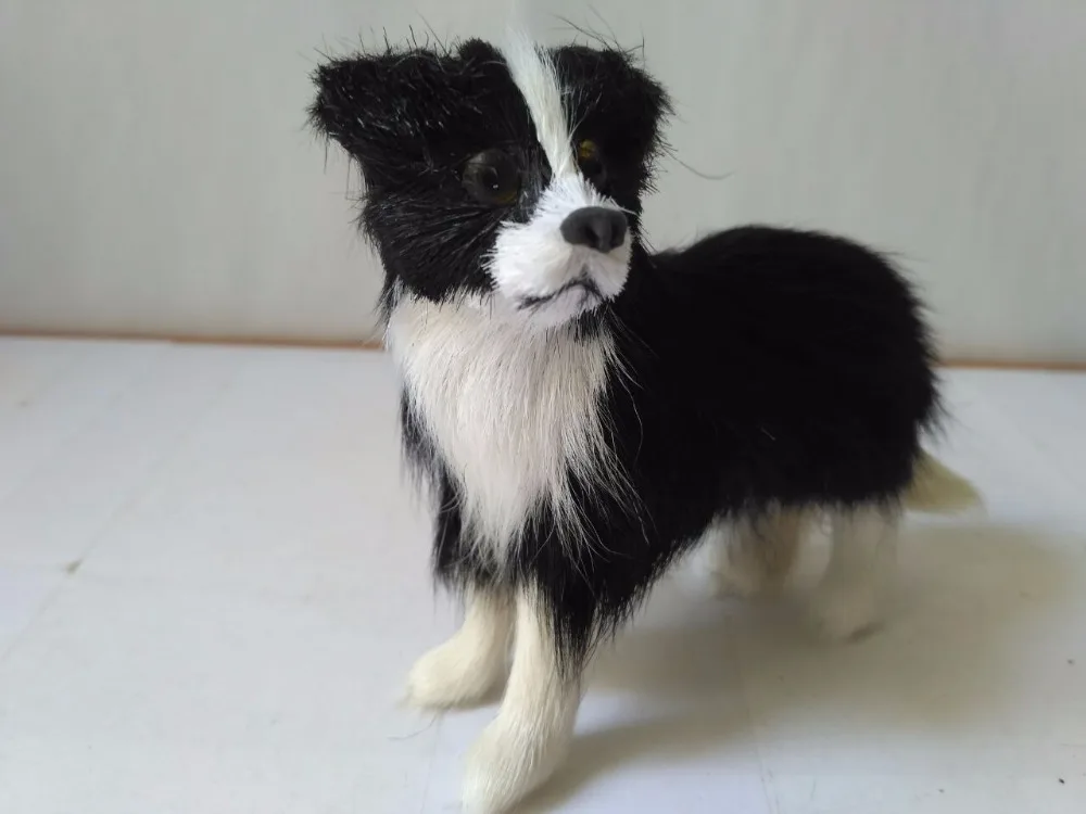 about 10x9cm dog black Border Collie hard model plastic&furs dog home decoration toy gift s1888