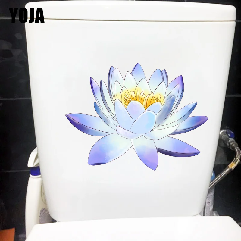 YOJA 20.3X15.2CM Watercolor Blue Lotus Cartoon WC Toilet Seat Stickers Home Room Decoration Wall Decal T1-1509