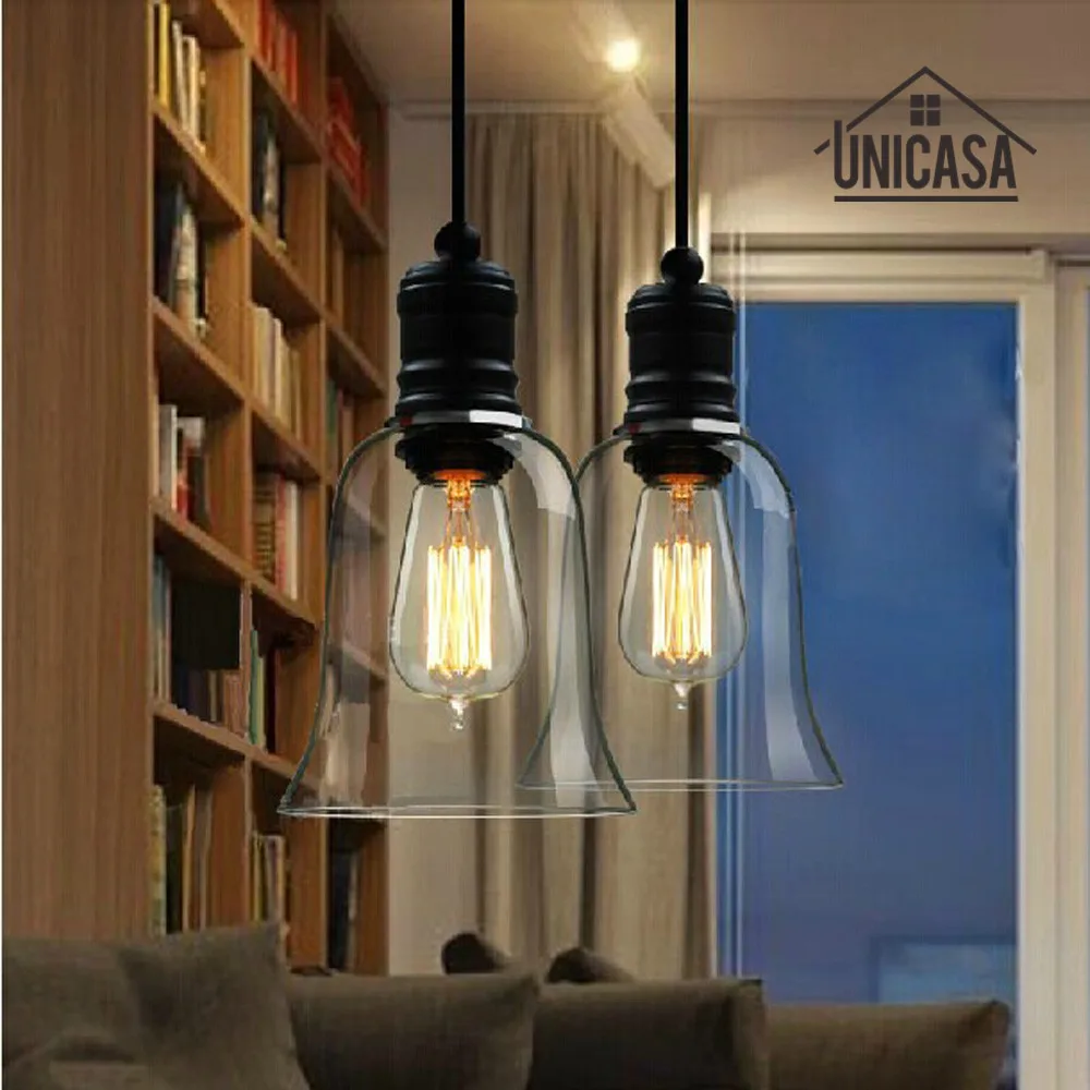 

Modern Clear Glass Pendant Lights Vintage Industrial Mini LED Lighting Kitchen Island Bar Office Antique Pendant Ceiling Lamp