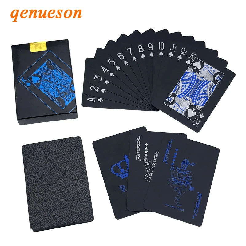 New Hot Smooth Waterproof Black Plastic Playing Cards Black Plastic Texas Hold'em Poker Cards Baccarat Board Game 2.48*3.46 inch