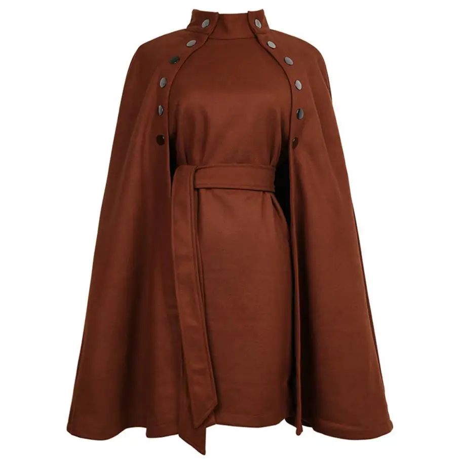 

Winter fashion Coat Women Cape Cloak double-breasted stand collar wool blends coat