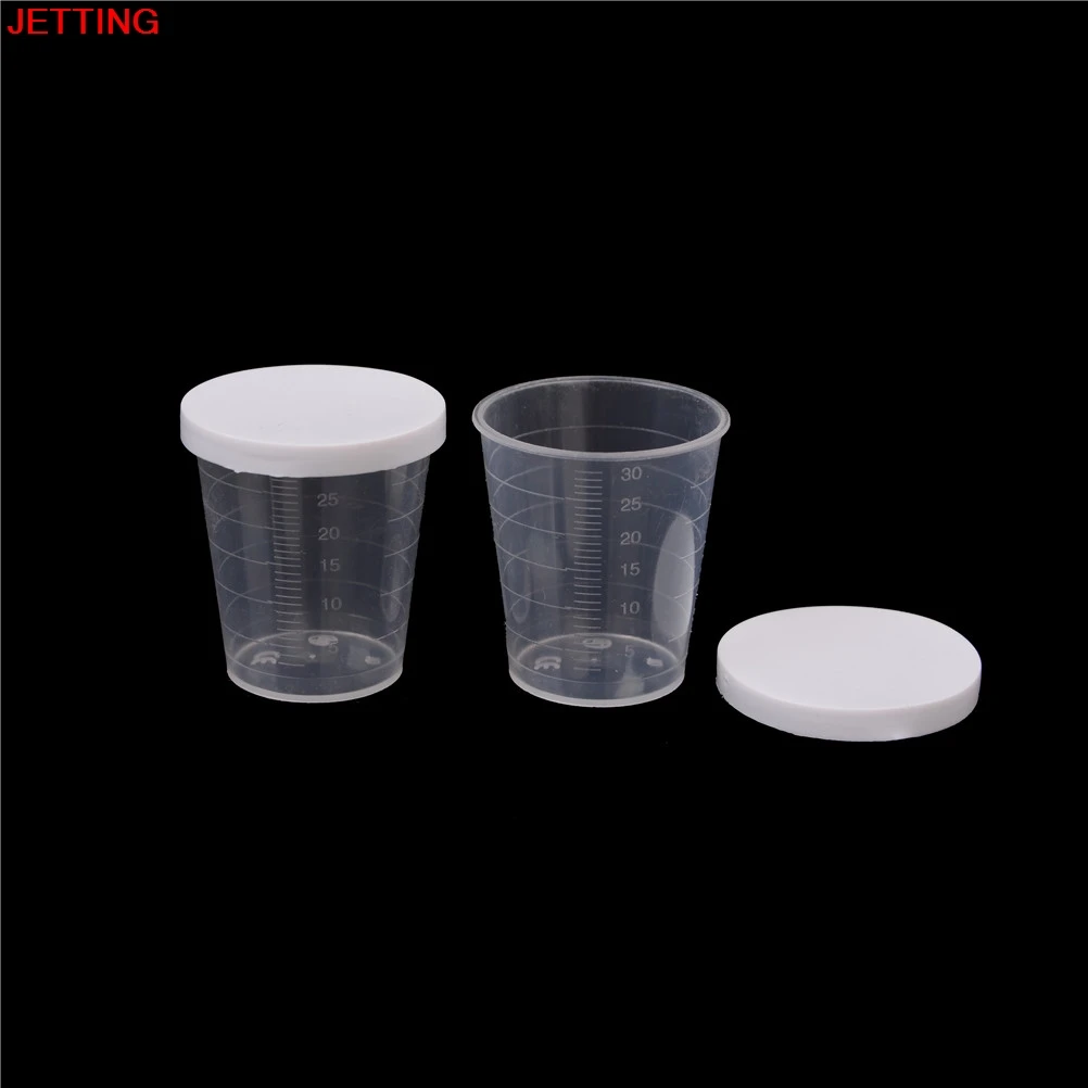 10 PCS 30ml Clear PP Liquid Measuring Cups Plastic Graduaeted Laboratory Test Cylinder White Lid  Indexing Clear Container Tub