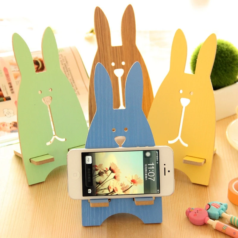 Cartoon Rabbit Wooden Universal Phone Holder Stand Cell Phone Mount Holder for iPhone X 8 7 Samsung Smartphone Desk Tablet Stand