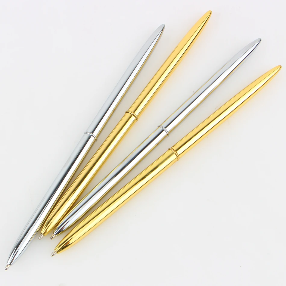 Slim Light Gold And Silver Color Rotating Ballpoint Pen Slender Metal Oily For Business Writing Gift Office Supplies