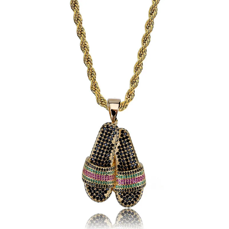 Lucky Sonny Slipper Pendant Colorful CZ Micro Paved Pendants & Necklaces with Rope Chain Gold Color Men Women Hip Hop Jewelry