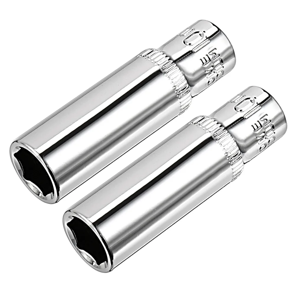 Uxcell 2Pcs 1/4-inch Drive 6-Point Deep Socket Head 10mm Hole Extension Sleeve Head Cr-V for Heavy-duty Pneumatic Tools