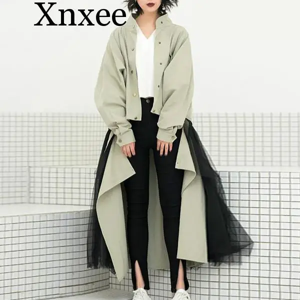 

Xnxee Woemen Coat Spring Womens Trench Coats 2019 Mesh Stitching Loose Windbreaker Removable Sunscreen Overcoat Multi Wears