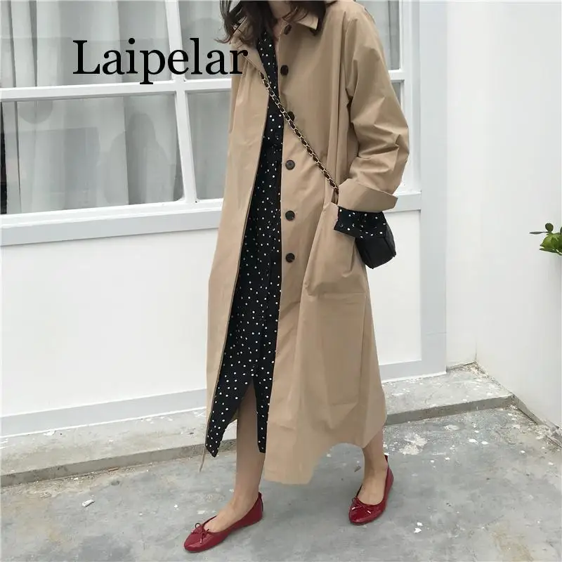 

Женский двубортный Тренч Laipelar, с длинным рукавом и карманами
