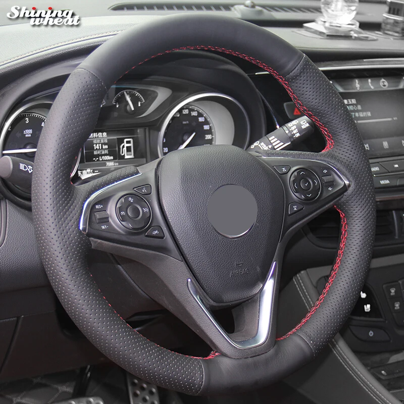 Shining wheat Hand-stitched Black Leather Car Steering Wheel Cover for Buick Envision 2014-2015