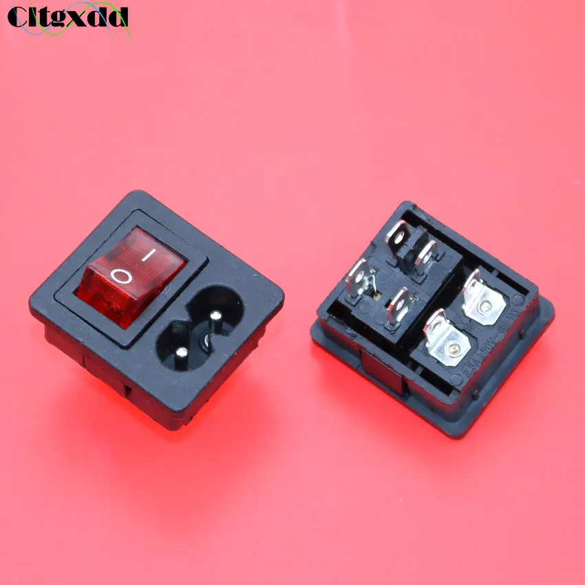 cltgxdd AC 2.5A 250V IEC 320 C8  Power Cord Inlet Socket receptacle With ON-OFF Red Light Rocker Switch for Computer Amplifier