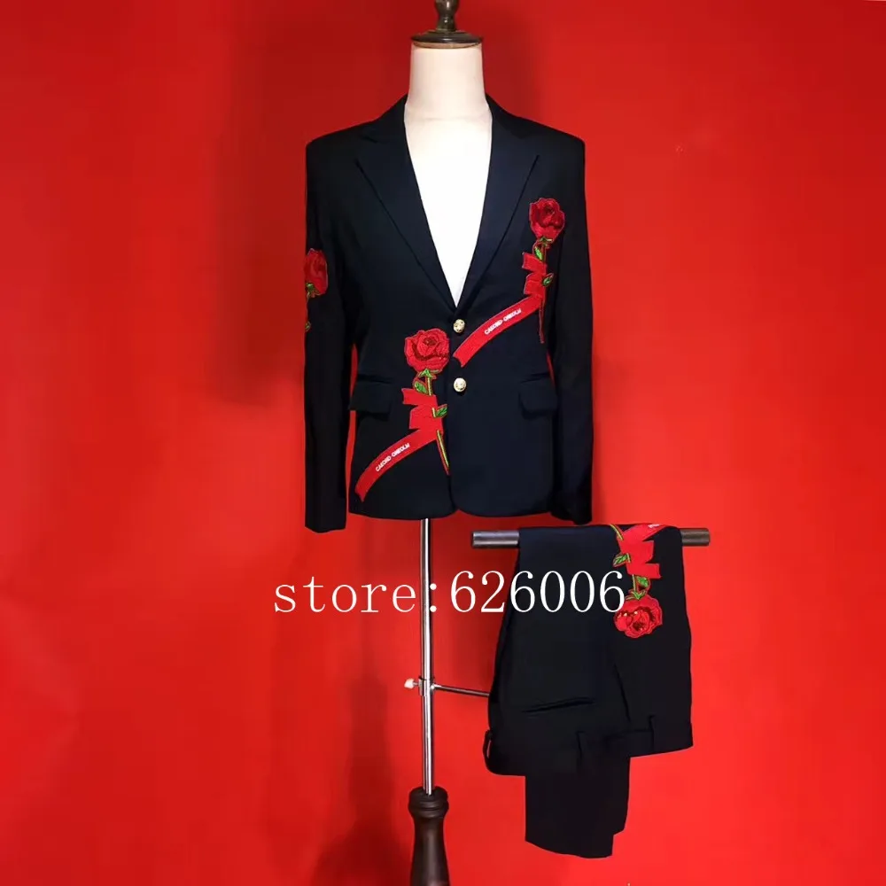 New Man Personality Fashion Slim Embroidery suits Nightclub male singer dj perform wear stage host dress suit