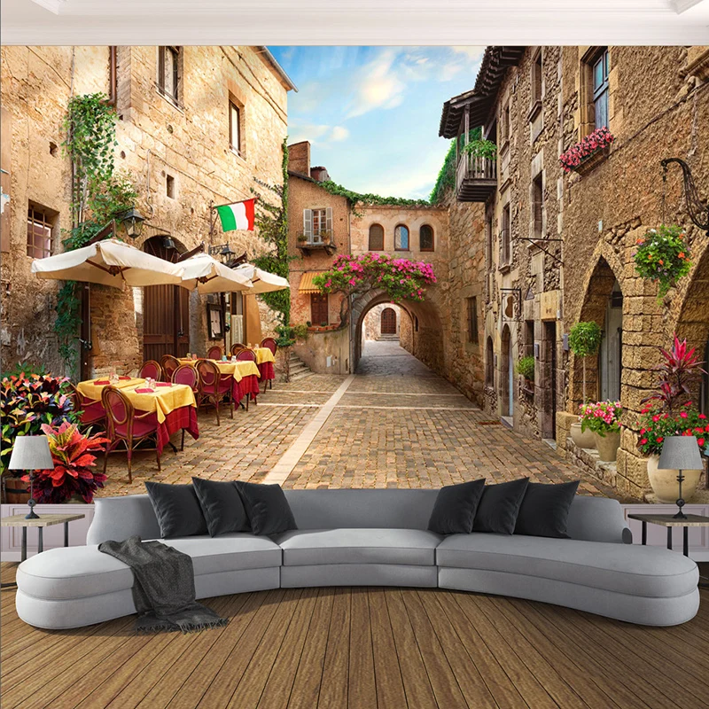 

Custom Mural Wallpaper 3D City Street Landscape Wall Sticker Cafe Restaurant Living Room Bedroom Backdrop Decor Papel De Parede