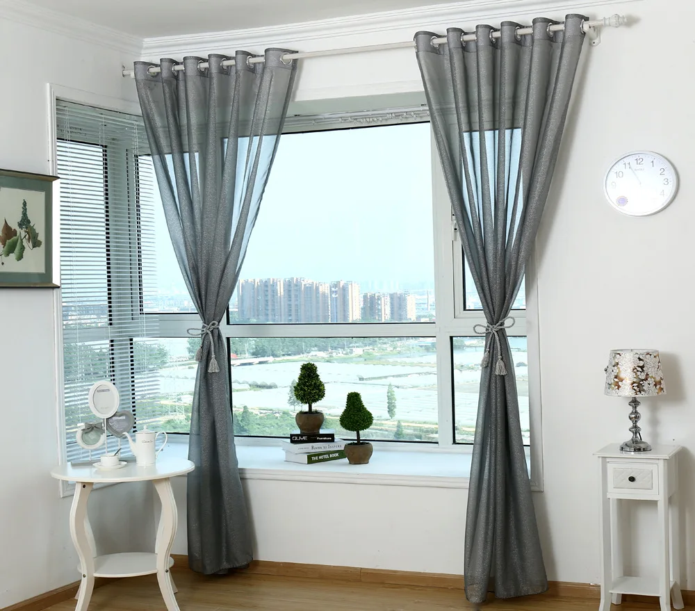 Silver Grey Tulles High-Grade Gauze Shade Bedroom Living Room Balcony Window Translucent Curtains Home Decorations