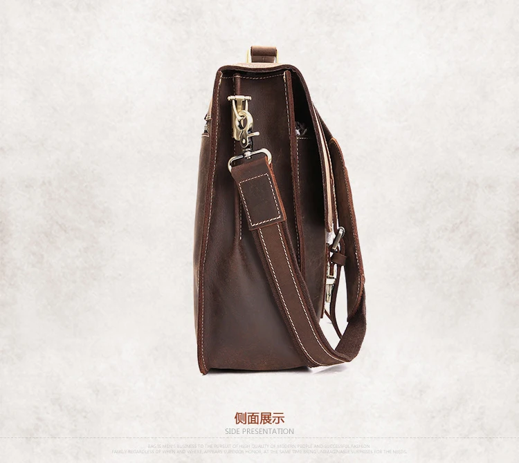 Vintage Crazy horse Genuine Leather men Briefcase Business bag Men Leather briefcase laptop Bag male Tote Handbag Shoulder bag