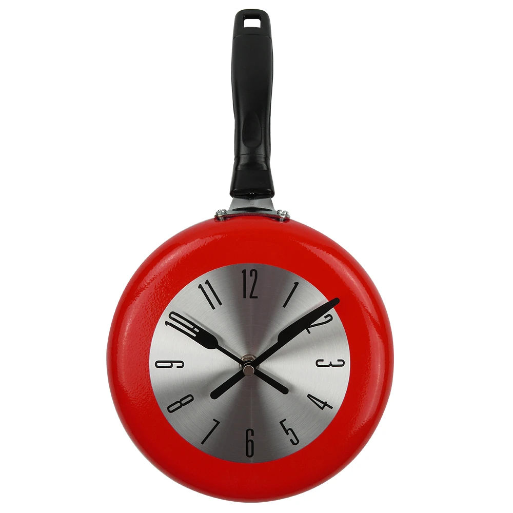 Hanging Wall Clock with Frying Pan, Kitchen Metal Watch,  Novelty Art, Home Room Decoration, Modern Design