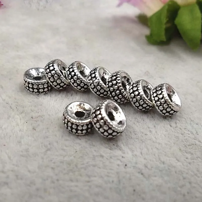 50pcs/lot Tibetan Silver Round Wheel Beads 7.5mm Alloy Charm Beading Spacer Findings Women DIY Jewelry Making Bracelet Earrings