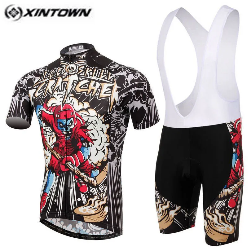 XINTOWN Pro Bike Jersey Bib Shorts Sets Red Skull Male Ropa Ciclismo Cycling Top Bottom Men Riding mtb Bicycle Clothing Suits