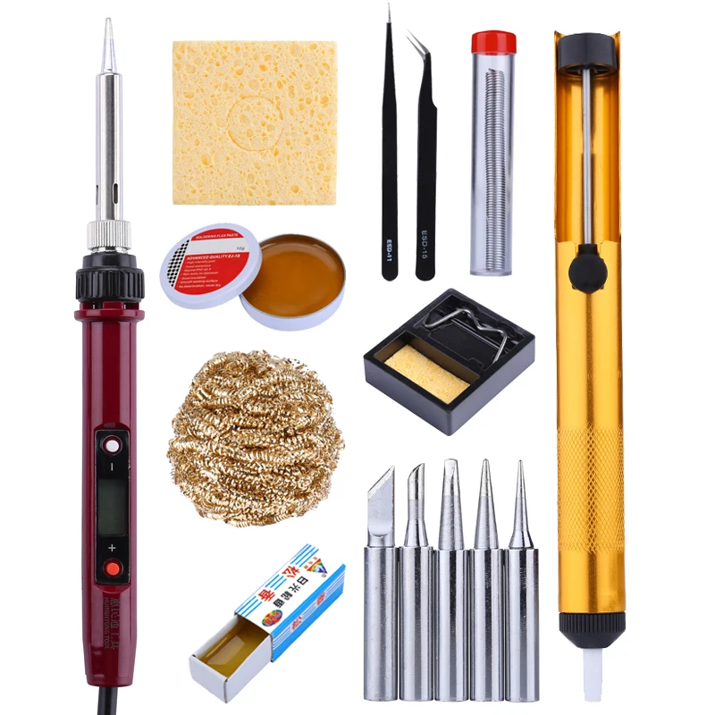 

220V Constant Temperature 80W Electric Soldering Iron Kit+5pcs Tips+Tweezers Solder Wire Bracket Portable Welding Repair Tool