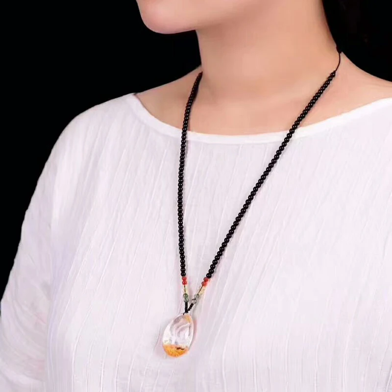 Wholesale Flower Natural Ghost Crystal Pendants Hand Carved Phoenix Sweater Chain Necklace Lucky for Women Men Crystal Jewelry