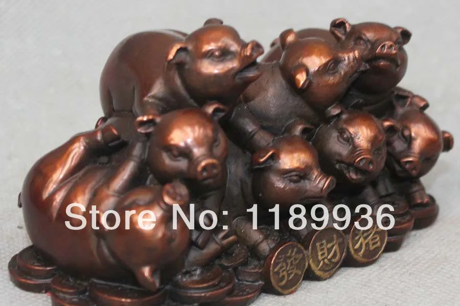 Chinese China Fengshui Bronze Zodiac Year Money Pigs Statue statuary Sculpture