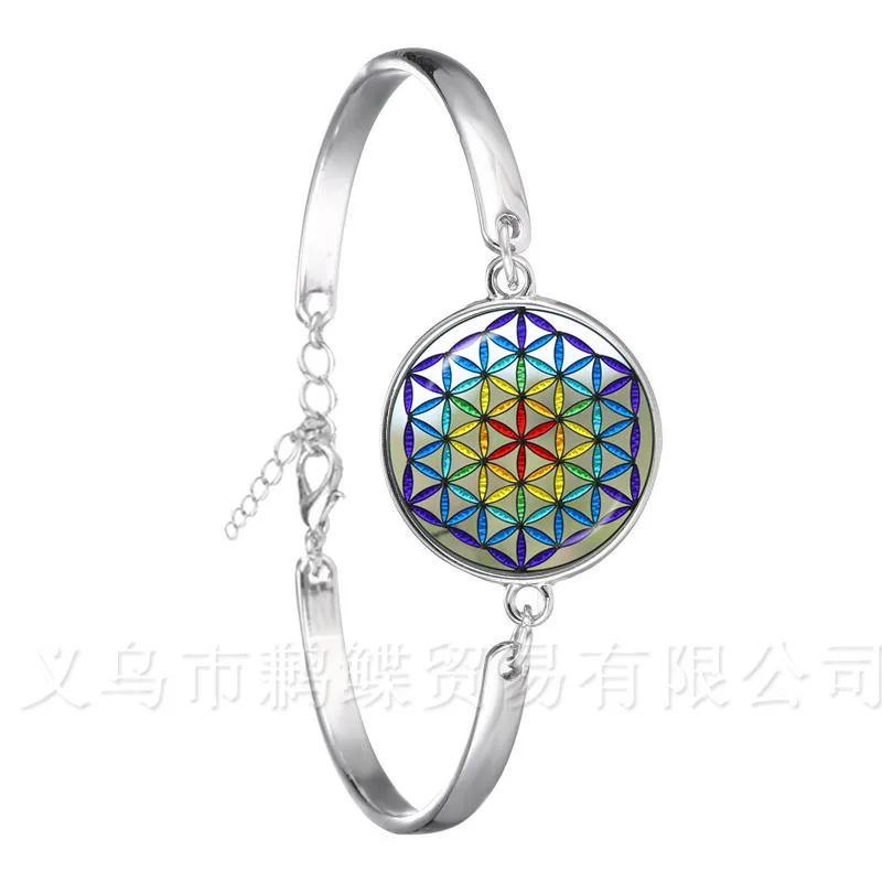 

Indian Jewelry Mandala Bracelet OM Yoga For Women Lift Of Flower Zen Jewelry Buddhist Silver Plated Chain Bangle Meditation Gift