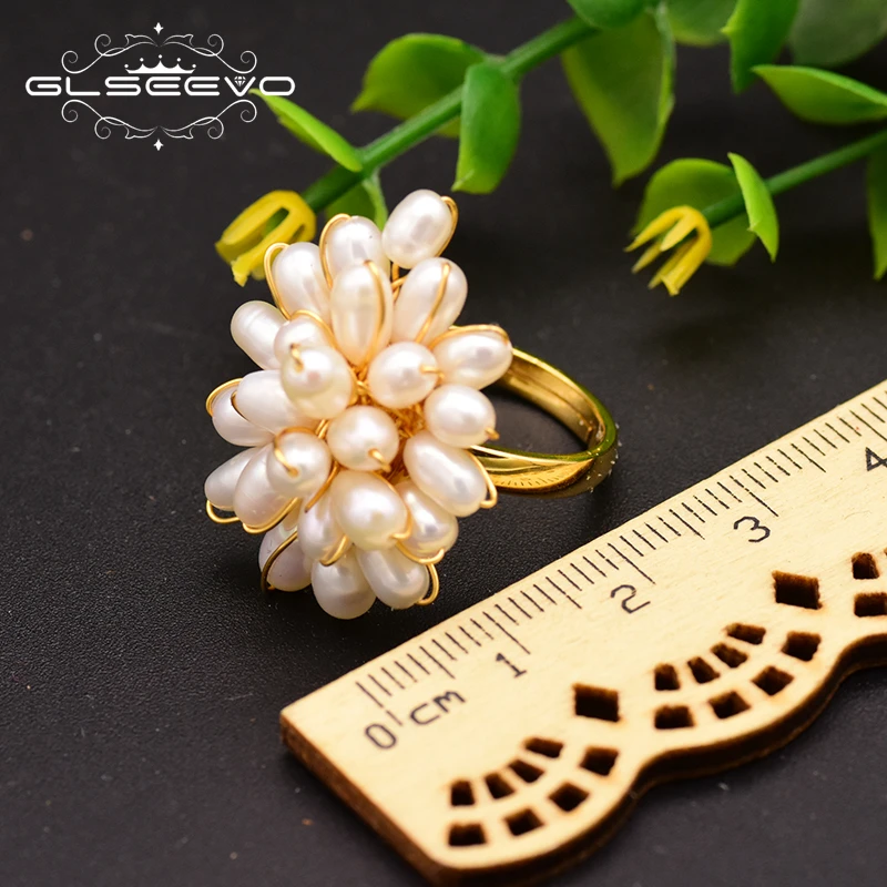 GLSEEVO 925 Sterling Silver Natural Fresh Water White Pearl Heart Shape Ring For Women Wedding Fine Handmade Jewelry  GR0235