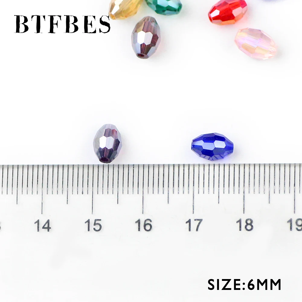 BTFBES Rice Grains Austrian Crystal Oval Shape Beads 50pcs 6*8mm Crystal Glass Loose Ball Beads For Jewelry Making Bracelet DIY