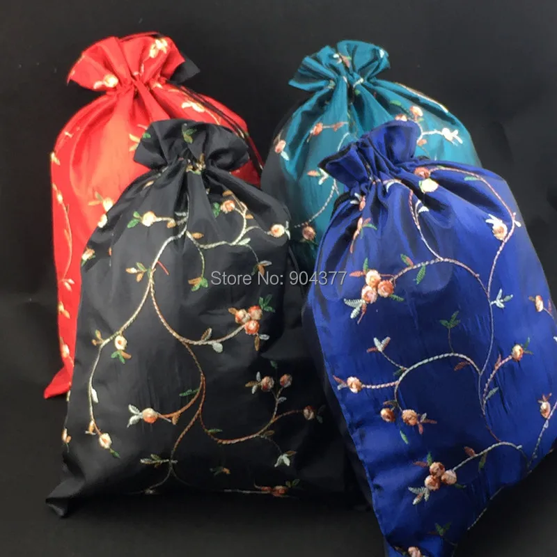 30pcs Travel Portable Embroidery Fruit Shoes Bags  Satin Fabric Drawstring Storage Pocket Bra Pouch Women Underwear