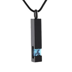 Black Plating Crystal Bar Cremation Jewelry for Ashes Pendant Stainless Steel Keepsake Memorial Urn Necklace for Women Men