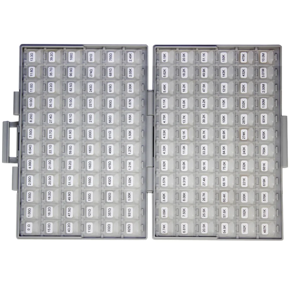 AideTek SMD SMT 0402 ขนาด 1% assorted Resistor Kit เต็มไปด้วยชิ้นส่วนพลาสติกกล่อง 14400 ชิ้นตัวต้านทานกล่องเก็บ lable r04E24100