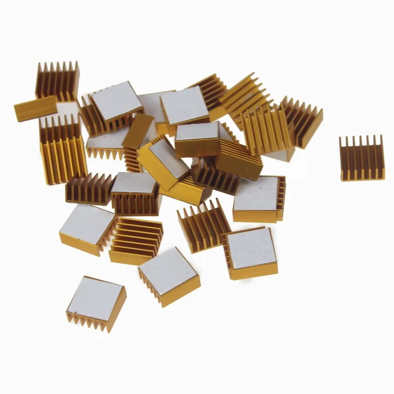 Gdstime-황금 알루미늄 방열판, 14x14x6mm, 14mm x 6mm 칩, CPU, GPU, VGA RAM, LED IC 방열판, 라디에이터, 3M 테이프 포함, 100 개
