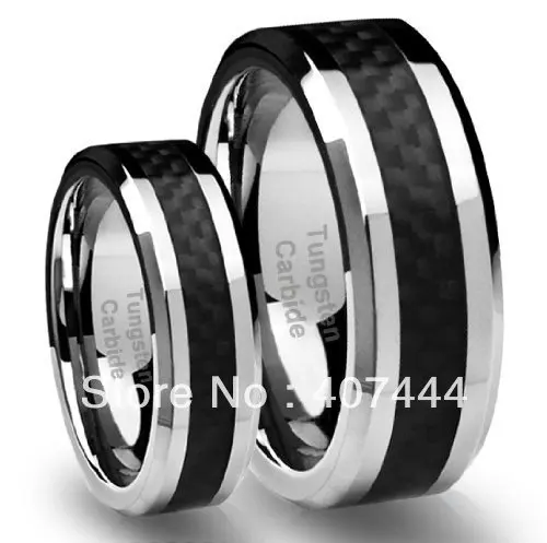 

Free Shipping Buy Cheap Price USA Brazil Russia Hot Sales 6mm/8mm His or Her Black Fiber Tungsten Carbide Ring Mens Wedding Band