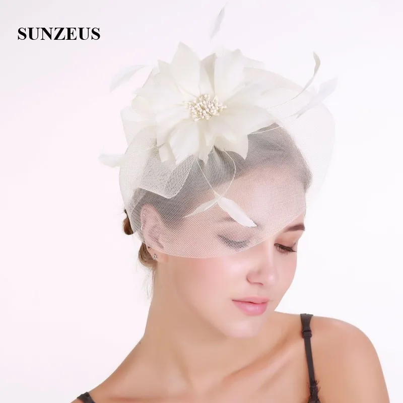 Feathers Flowers Attractive Ivory Bridal Wedding Hats Tulle Women's Party Hair Accessories Fascinators sombrero boda SH53