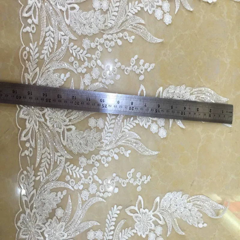 40cm wide mesh base beaded polyester embroidery plain white lace trim,Zx190628b