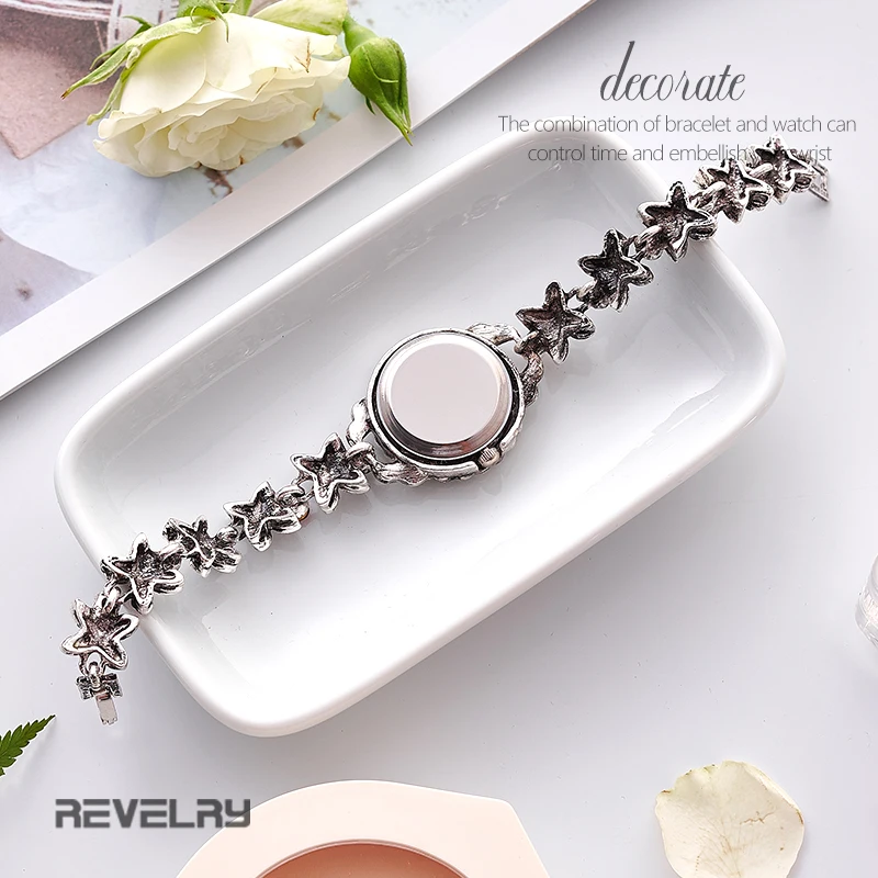 Relógios de pulso femininos revelry, relógio de pulso prateado de quartzo com diamantes, pulseira de moda elegante para mulheres