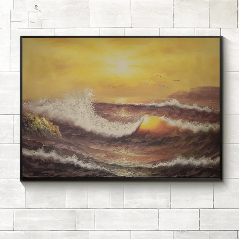 

Original Hand Painted oil Painting On Canvas Seascape painting Sea wave Sunset Wall Art Picture Home Decoration For Living Room